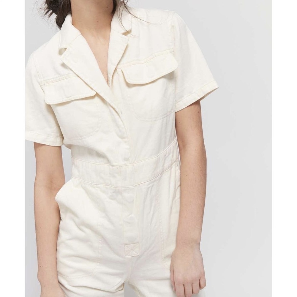 Urban Outfitters BDG Lizzy Short Sleeve Coverall Jumpsuit in Ivory White